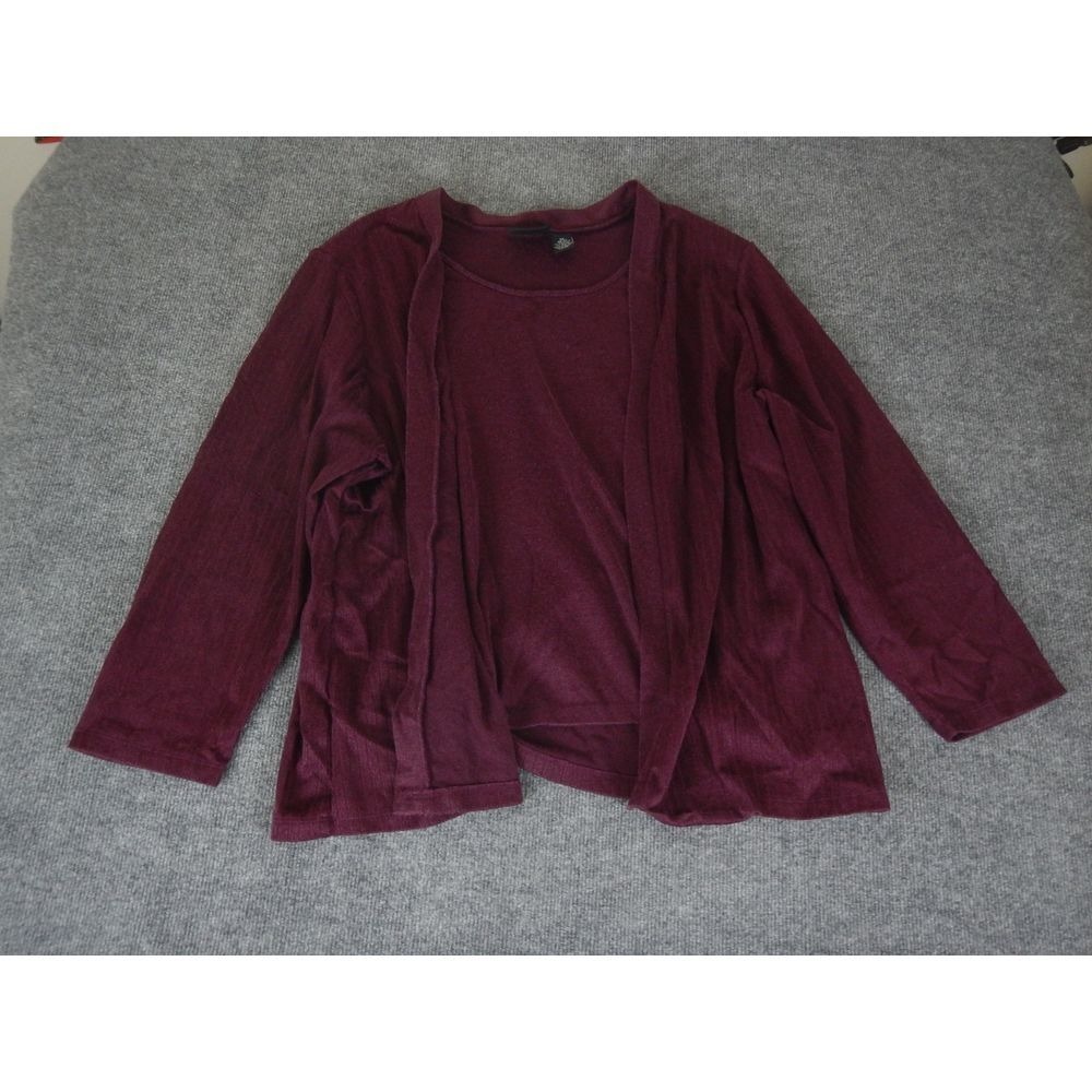 Maggie Barnes Open Cardigan Sweater Plus Size 4X Purple Burgundy Cotton Blend